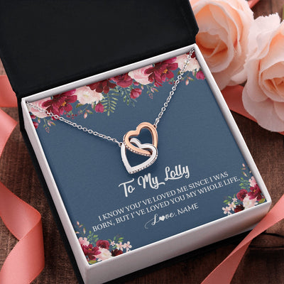 Interlocking Hearts Necklace Stainless Steel & Rose Gold Finish | 2 | Personalized Lolly Necklace From Grandkids Granddaughter Grandson I've Loved You My Whole Life Floral Lolly Birthday Mothers Day Christmas Customized Message Card | teecentury.myshopify