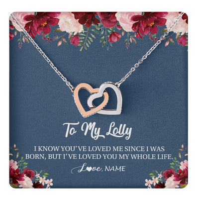 Interlocking Hearts Necklace Stainless Steel & Rose Gold Finish | 1 | Personalized Lolly Necklace From Grandkids Granddaughter Grandson I've Loved You My Whole Life Floral Lolly Birthday Mothers Day Christmas Customized Message Card | teecentury.myshopify