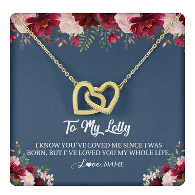 Interlocking Hearts Necklace 18K Yellow Gold Finish | 1 | Personalized Lolly Necklace From Grandkids Granddaughter Grandson I've Loved You My Whole Life Floral Lolly Birthday Mothers Day Christmas Customized Message Card | teecentury.myshopify