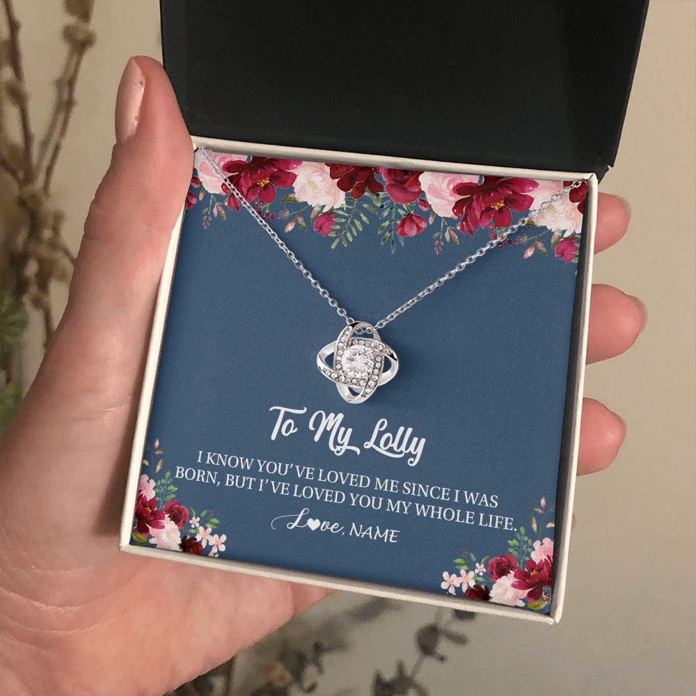 Love Knot Necklace 14K White Gold Finish | 2 | Personalized Lolly Necklace From Grandkids Granddaughter Grandson I've Loved You My Whole Life Floral Lolly Birthday Mothers Day Christmas Customized Message Card | teecentury.myshopify