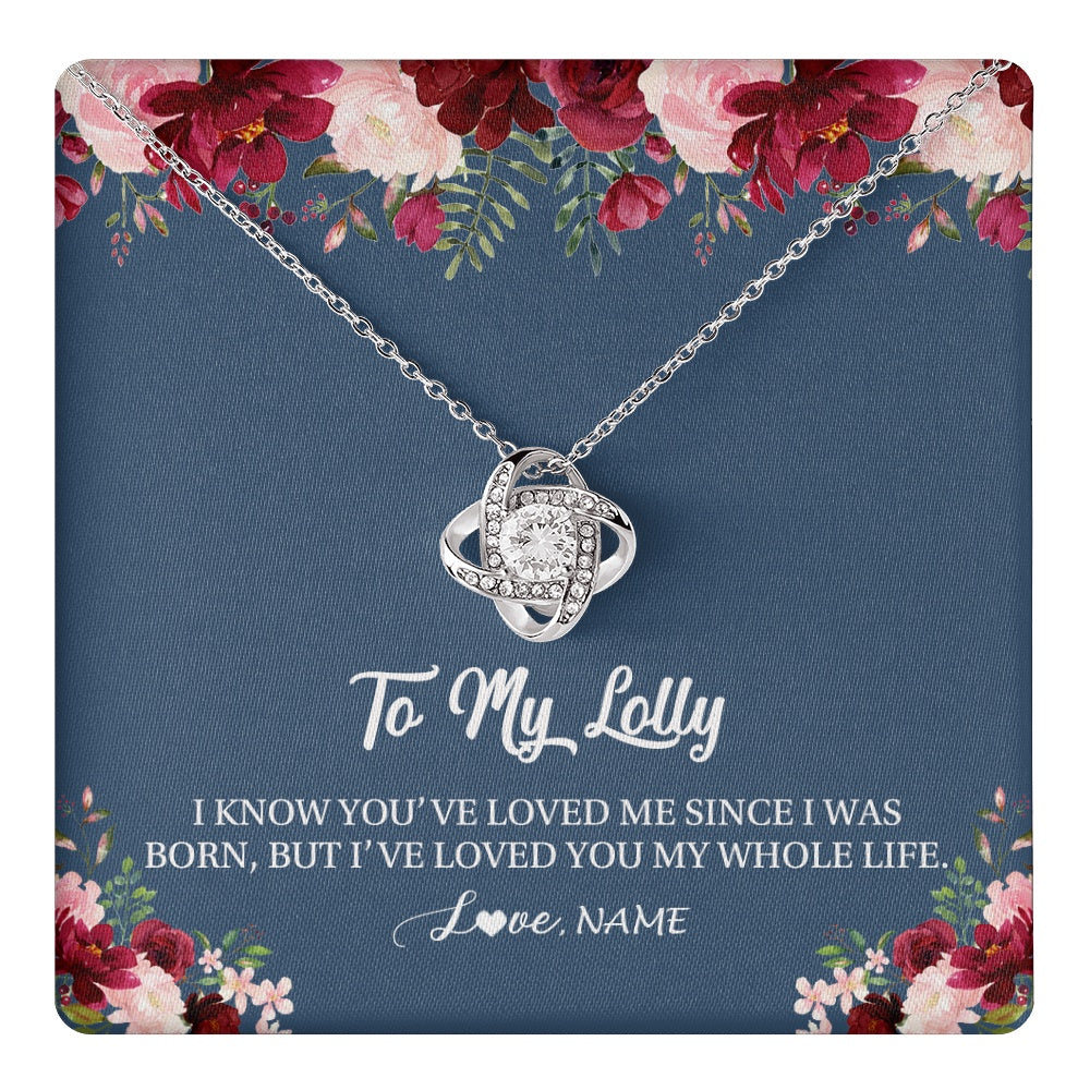 Love Knot Necklace 14K White Gold Finish | 1 | Personalized Lolly Necklace From Grandkids Granddaughter Grandson I've Loved You My Whole Life Floral Lolly Birthday Mothers Day Christmas Customized Message Card | teecentury.myshopify