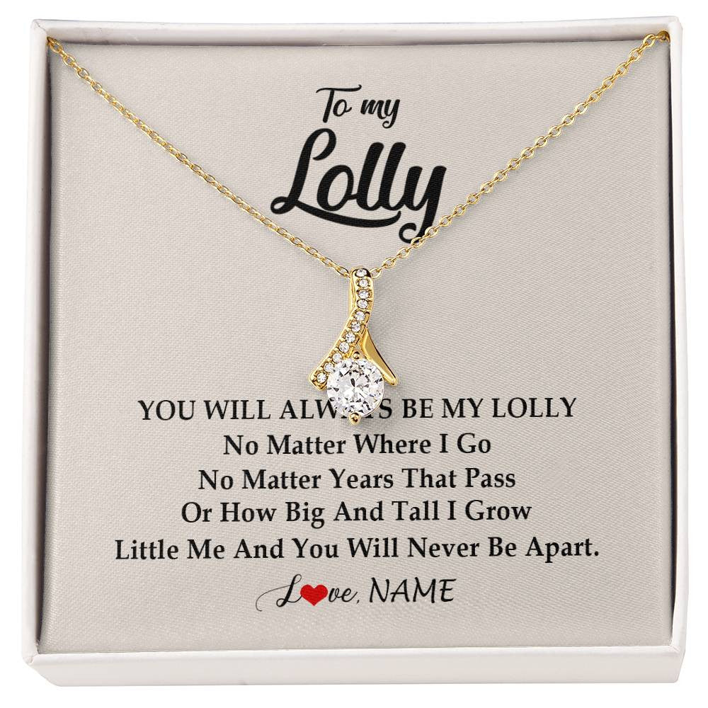 Alluring Beauty Necklace 18K Yellow Gold Finish | Personalized Lolly Necklace From Grandkids Granddaughter Grandson You Will Always Be My Lolly Birthday Mothers Day Christmas Customized Gift Box Message Card | teecentury