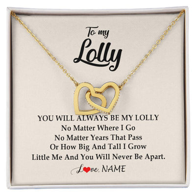 Interlocking Hearts Necklace 18K Yellow Gold Finish | Personalized Lolly Necklace From Grandkids Granddaughter Grandson You Will Always Be My Lolly Birthday Mothers Day Christmas Customized Gift Box Message Card | teecentury