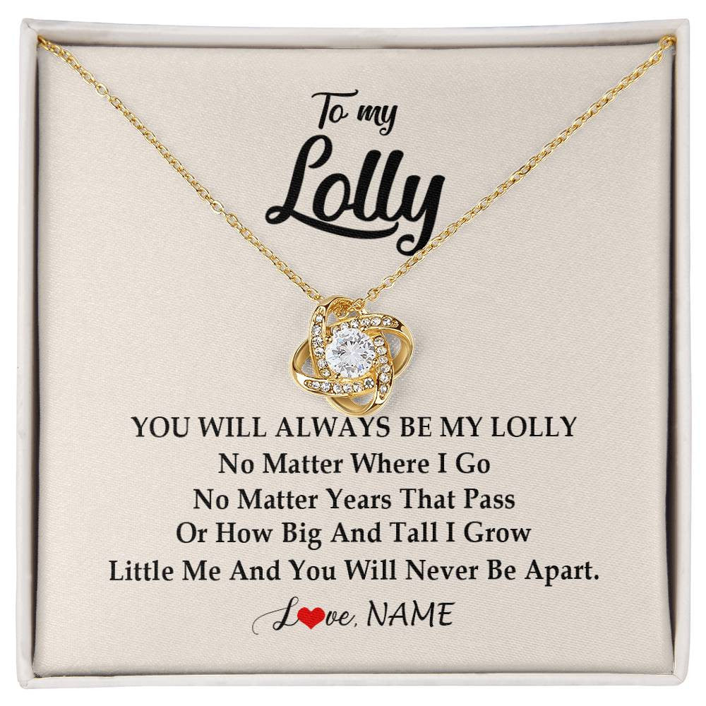 Love Knot Necklace 18K Yellow Gold Finish | Personalized Lolly Necklace From Grandkids Granddaughter Grandson You Will Always Be My Lolly Birthday Mothers Day Christmas Customized Gift Box Message Card | teecentury