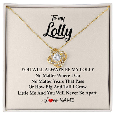 Love Knot Necklace 18K Yellow Gold Finish | Personalized Lolly Necklace From Grandkids Granddaughter Grandson You Will Always Be My Lolly Birthday Mothers Day Christmas Customized Gift Box Message Card | teecentury