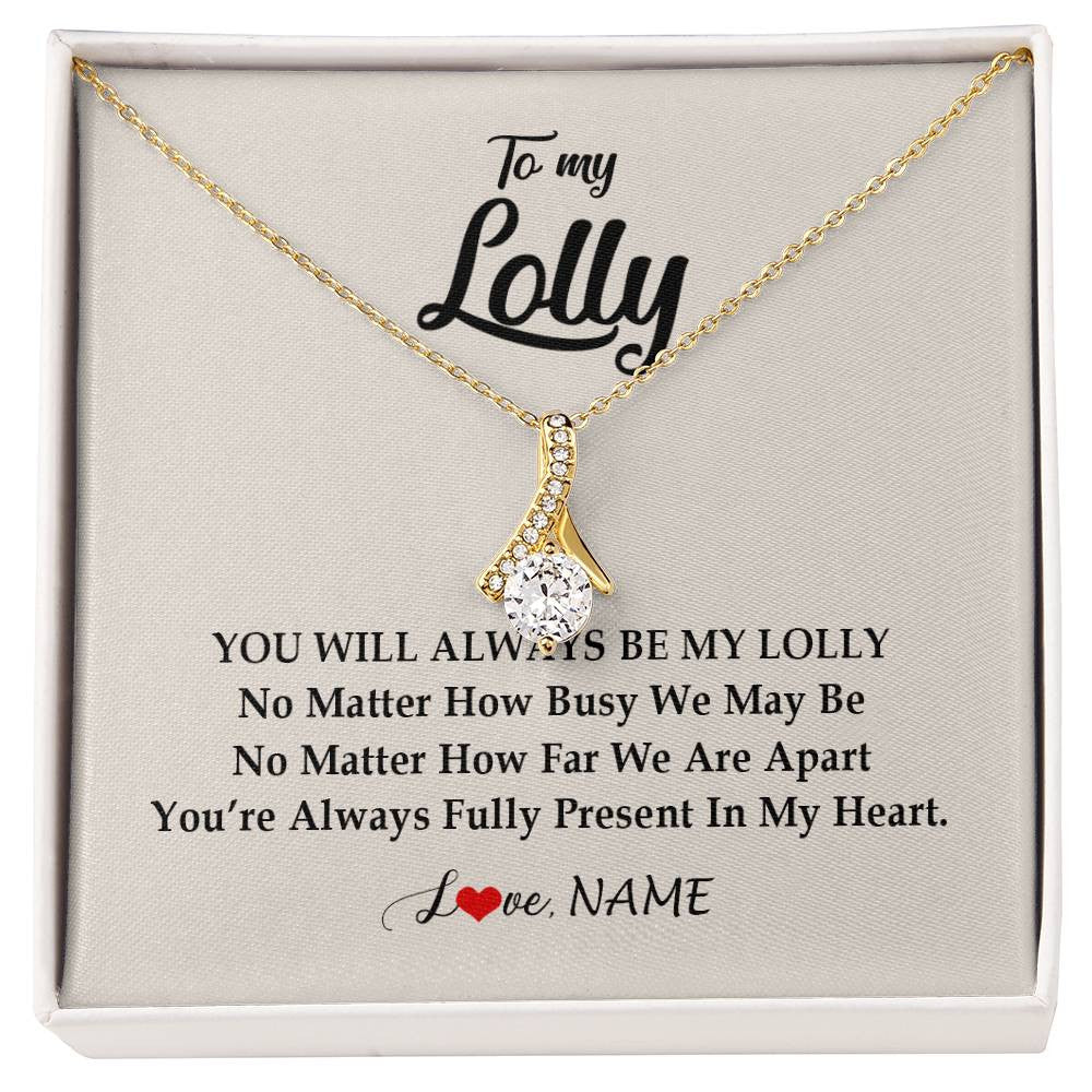 Alluring Beauty Necklace 18K Yellow Gold Finish | Personalized Lolly Necklace From Grandkids Granddaughter Grandson You're Always In My Heart Lolly Birthday Mothers Day Jewelry Customized Gift Box Message Card | teecentury