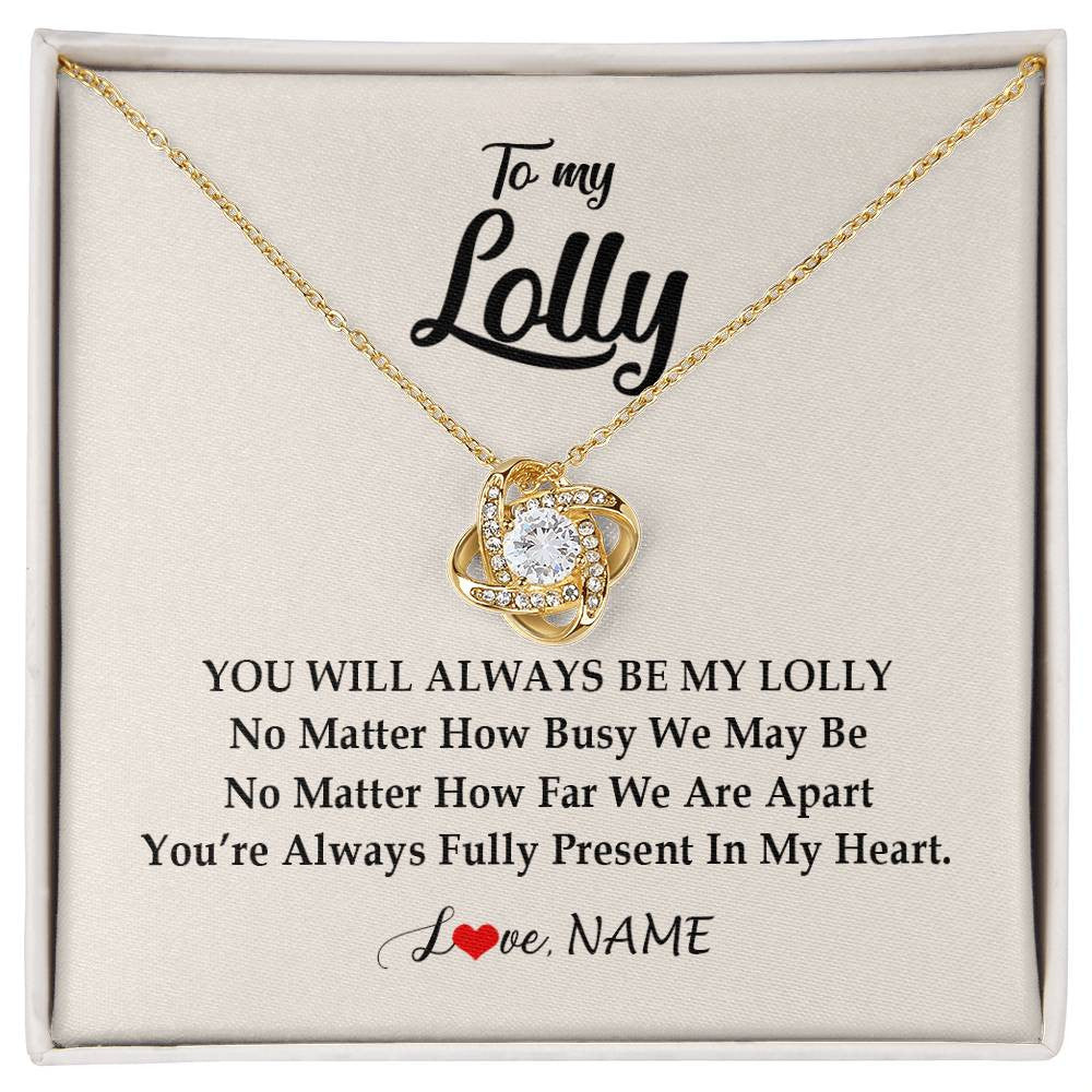 Love Knot Necklace 18K Yellow Gold Finish | Personalized Lolly Necklace From Grandkids Granddaughter Grandson You're Always In My Heart Lolly Birthday Mothers Day Jewelry Customized Gift Box Message Card | teecentury