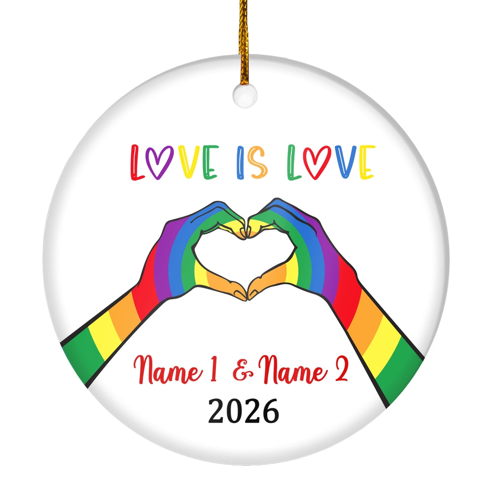 Personalized Love is Love LGBT Ornament Couple LGBTQ Christmas Tree Gay Lesbian Rainbow Friend Lovers Pride Customized Christmas Tree Ornament | teecentury