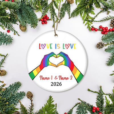 Personalized Love is Love LGBT Ornament Couple LGBTQ Christmas Tree Gay Lesbian Rainbow Friend Lovers Pride Customized Christmas Tree Ornament | teecentury