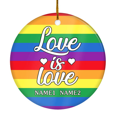 Personalized Love is Love Pride Rainbow LGBT Ornament Couple LGBTQ Gay Lesbian Friend Customized Christmas Tree Ornament | teecentury