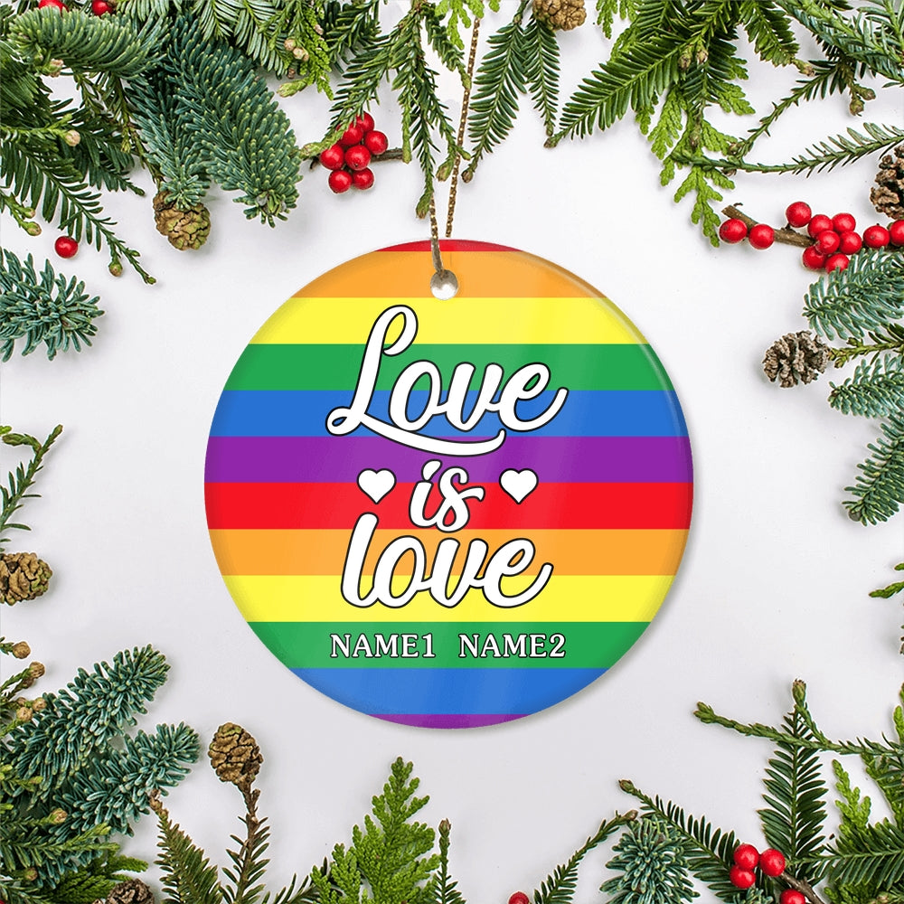 Personalized Love is Love Pride Rainbow LGBT Ornament Couple LGBTQ Gay Lesbian Friend Customized Christmas Tree Ornament | teecentury
