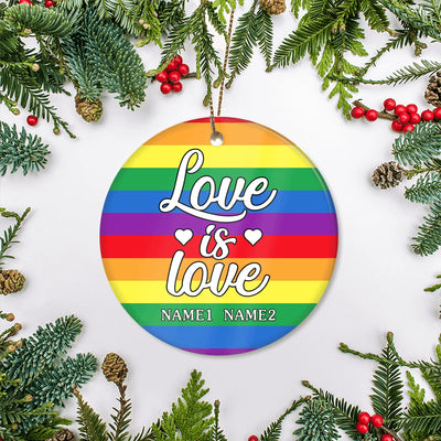 Personalized Love is Love Pride Rainbow LGBT Ornament Couple LGBTQ Gay Lesbian Friend Customized Christmas Tree Ornament | teecentury