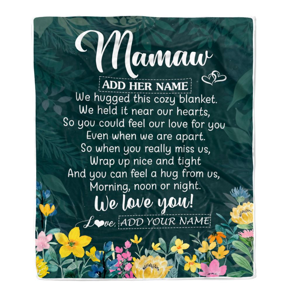 Personalized Mamaw Blanket From Granddaughter Grandchildren Floral Green We Love You Mamaw Birthday Gifts Mothers Day Christmas Customized Fleece Blanket | teecentury
