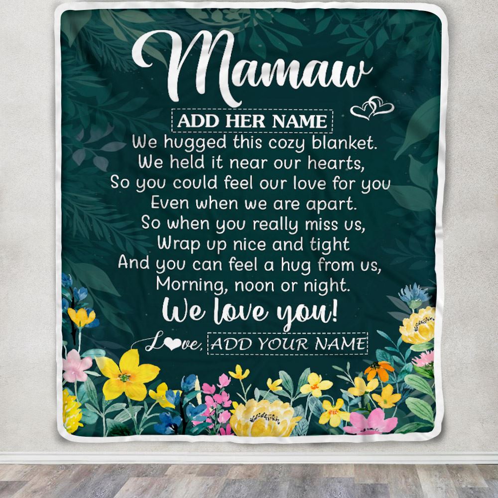 Personalized Mamaw Blanket From Granddaughter Grandchildren Floral Green We Love You Mamaw Birthday Gifts Mothers Day Christmas Customized Fleece Blanket | teecentury