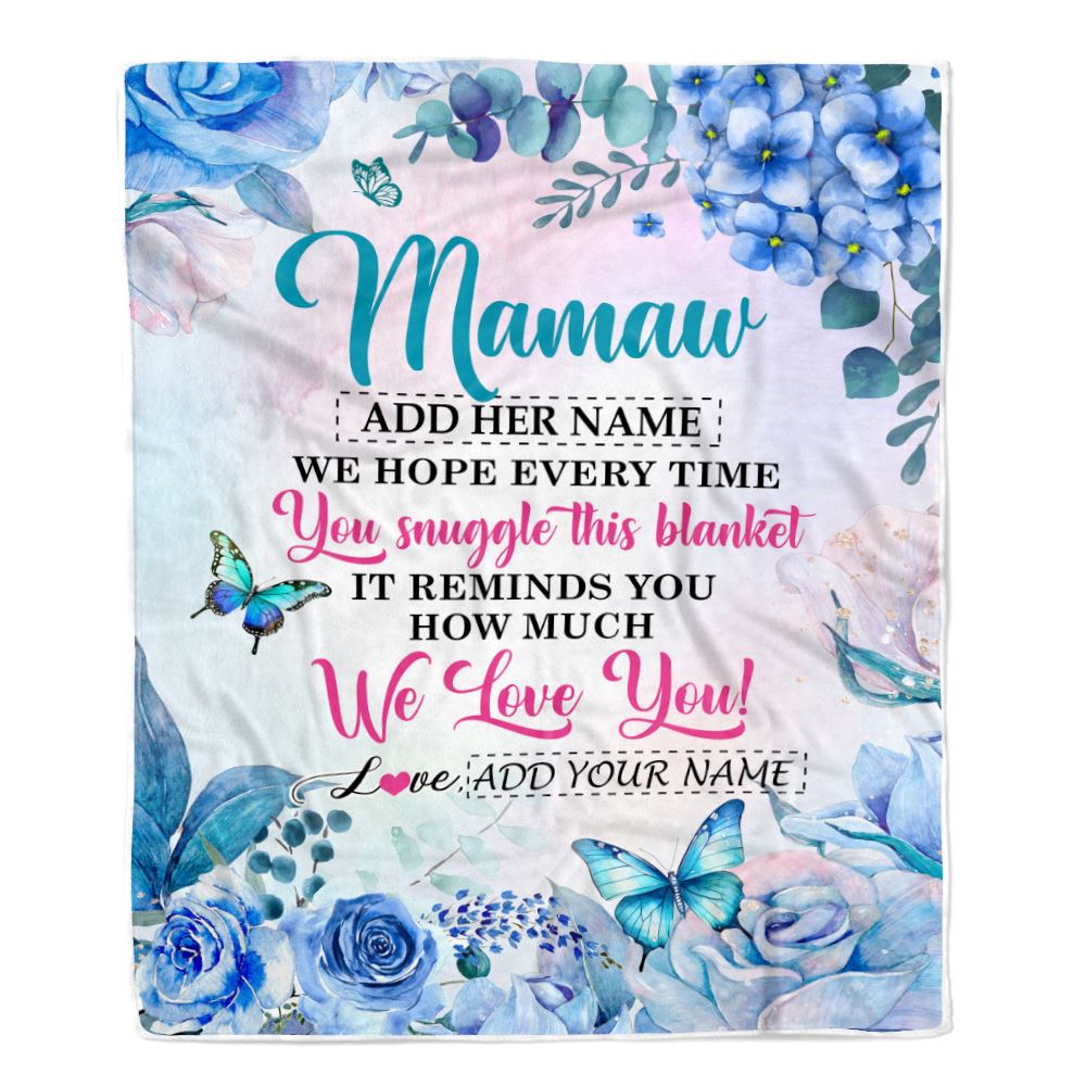 Personalized Mamaw Blanket From Grandkids Granddaughter Grandson Floral Print We Love You Mamaw Birthday Gifts Mothers Day Christmas Customized Fleece Blanket | teecentury