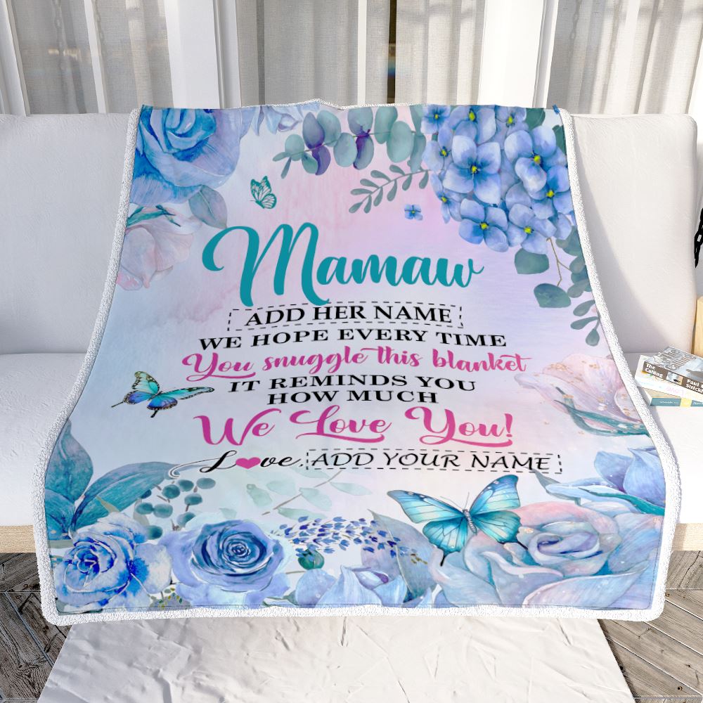 Personalized Mamaw Blanket From Grandkids Granddaughter Grandson Floral Print We Love You Mamaw Birthday Gifts Mothers Day Christmas Customized Fleece Blanket | teecentury