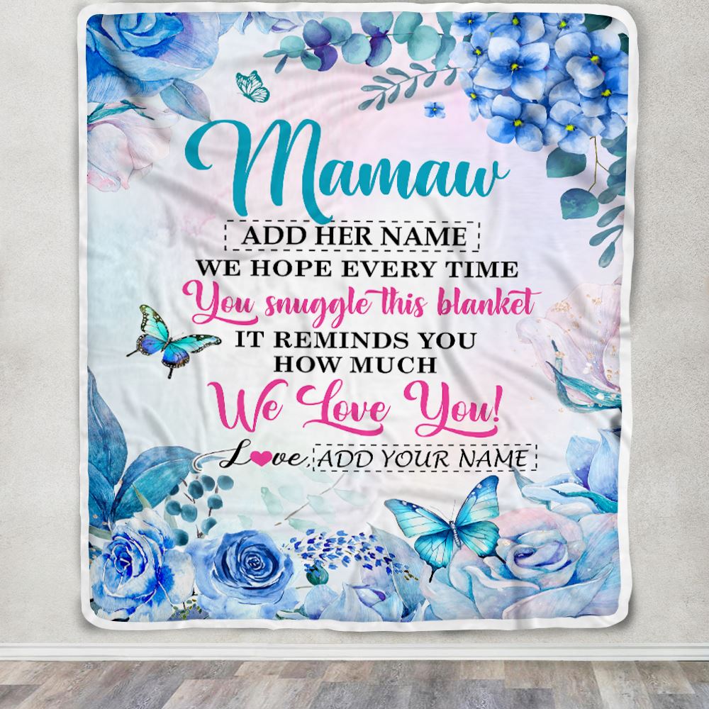 Personalized Mamaw Blanket From Grandkids Granddaughter Grandson Floral Print We Love You Mamaw Birthday Gifts Mothers Day Christmas Customized Fleece Blanket | teecentury