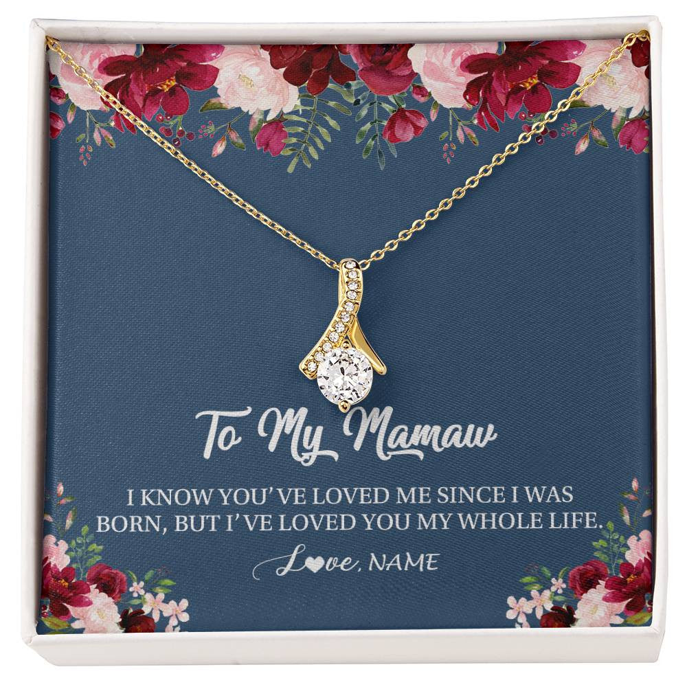 Alluring Beauty Necklace 18K Yellow Gold Finish | Personalized Mamaw Necklace From Grandkids Granddaughter Grandson I've Loved You My Whole Life Floral Mamaw Birthday Mothers Day Christmas Customized Message Card | teecentury