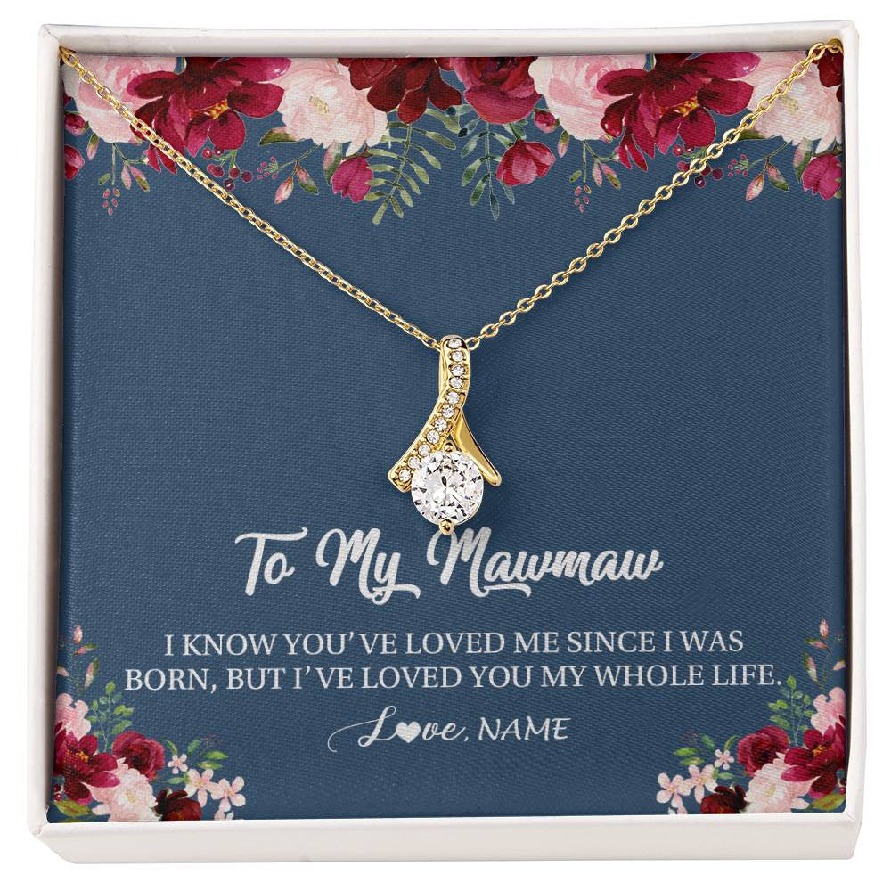 Alluring Beauty Necklace 18K Yellow Gold Finish | Personalized Mawmaw Necklace From Grandkids Granddaughter Grandson I've Loved You My Whole Life Floral Mawmaw Birthday Mothers Day Christmas Customized Message Card | teecentury