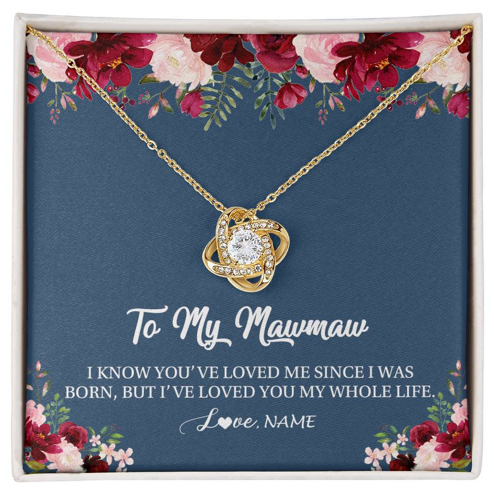 Love Knot Necklace 18K Yellow Gold Finish | Personalized Mawmaw Necklace From Grandkids Granddaughter Grandson I've Loved You My Whole Life Floral Mawmaw Birthday Mothers Day Christmas Customized Message Card | teecentury