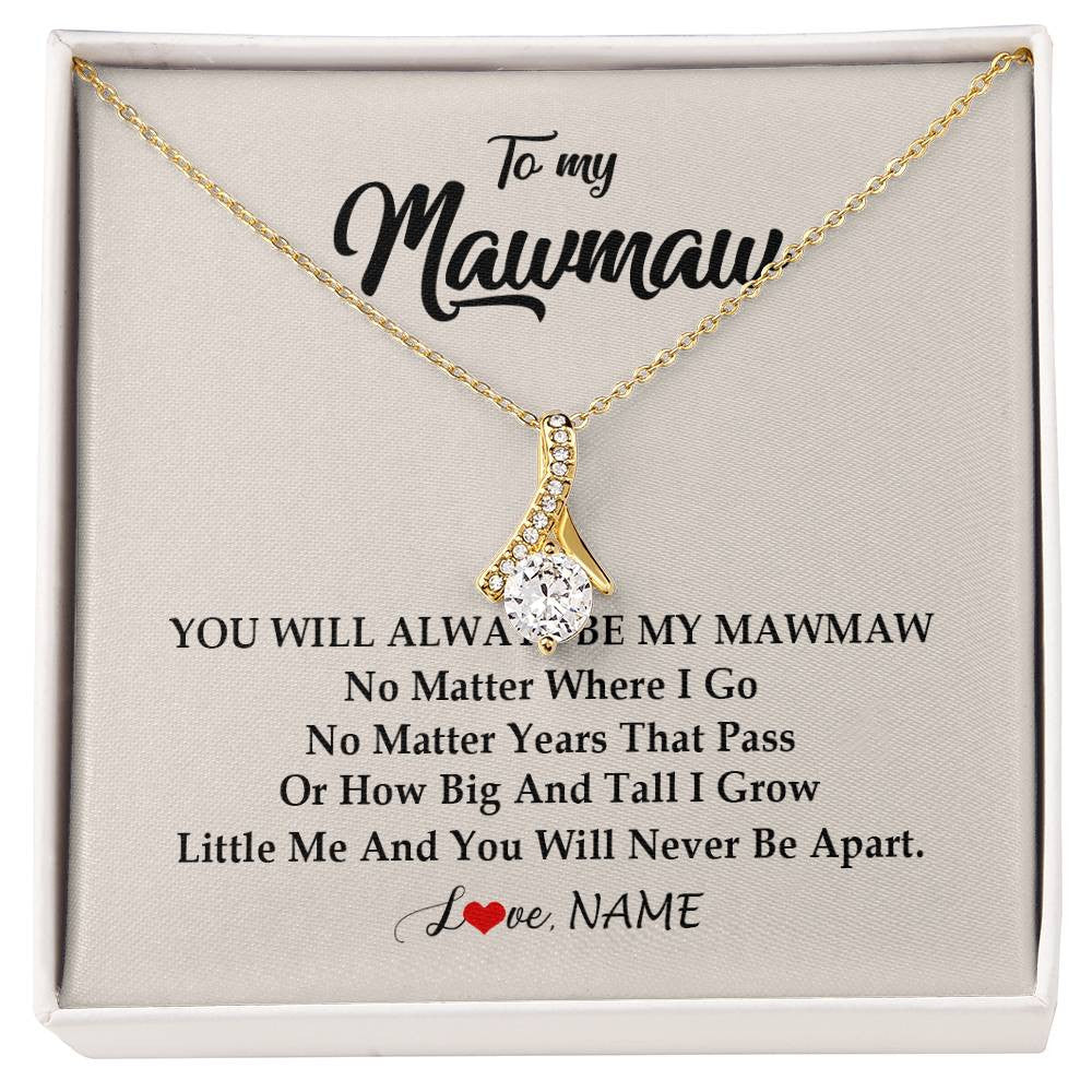 Alluring Beauty Necklace 18K Yellow Gold Finish | Personalized Mawmaw Necklace From Grandkids Granddaughter Grandson You Will Always Be My Mawmaw Birthday Mothers Day Christmas Customized Gift Box Message Card | teecentury