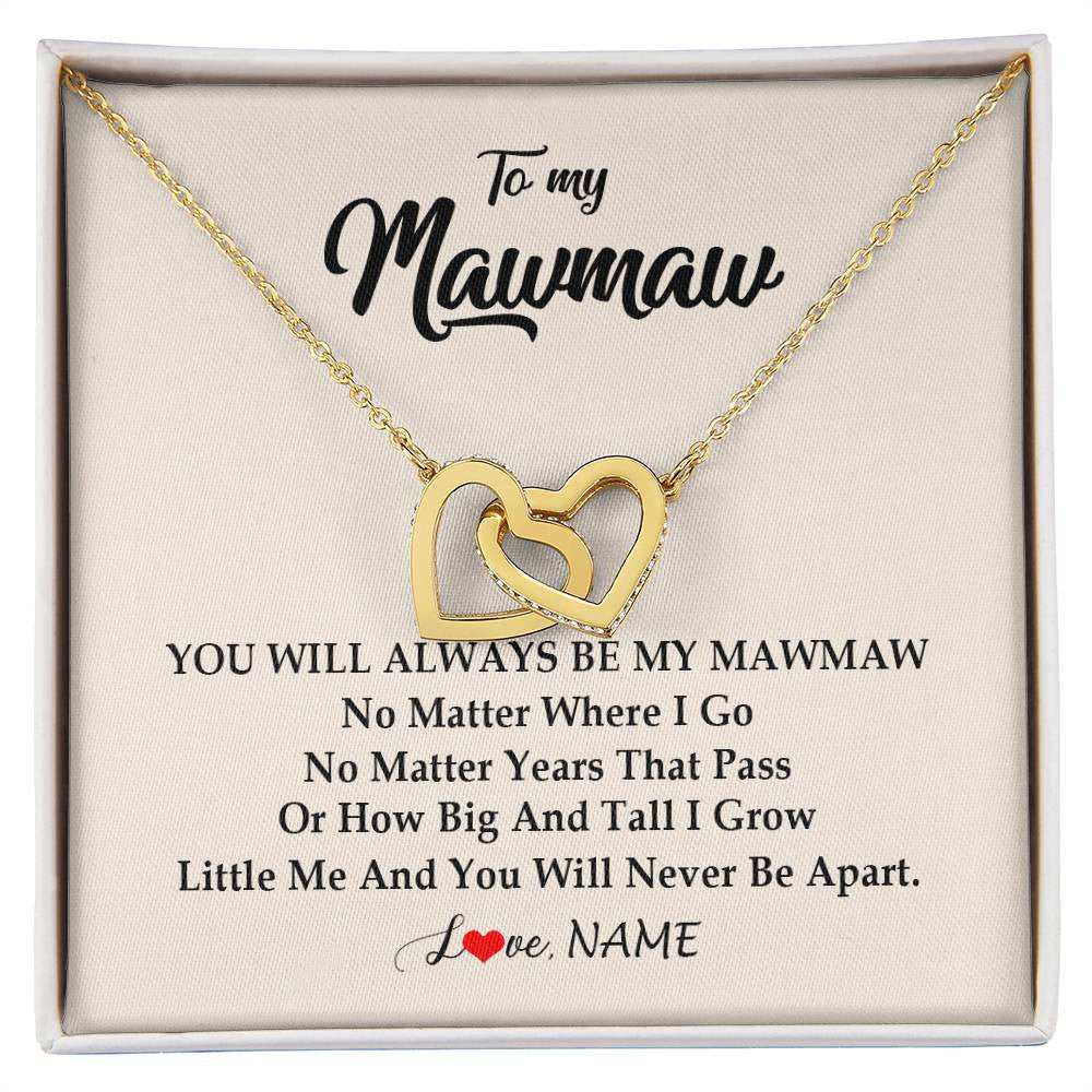 Interlocking Hearts Necklace 18K Yellow Gold Finish | Personalized Mawmaw Necklace From Grandkids Granddaughter Grandson You Will Always Be My Mawmaw Birthday Mothers Day Christmas Customized Gift Box Message Card | teecentury