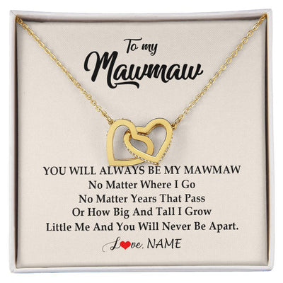 Interlocking Hearts Necklace 18K Yellow Gold Finish | Personalized Mawmaw Necklace From Grandkids Granddaughter Grandson You Will Always Be My Mawmaw Birthday Mothers Day Christmas Customized Gift Box Message Card | teecentury