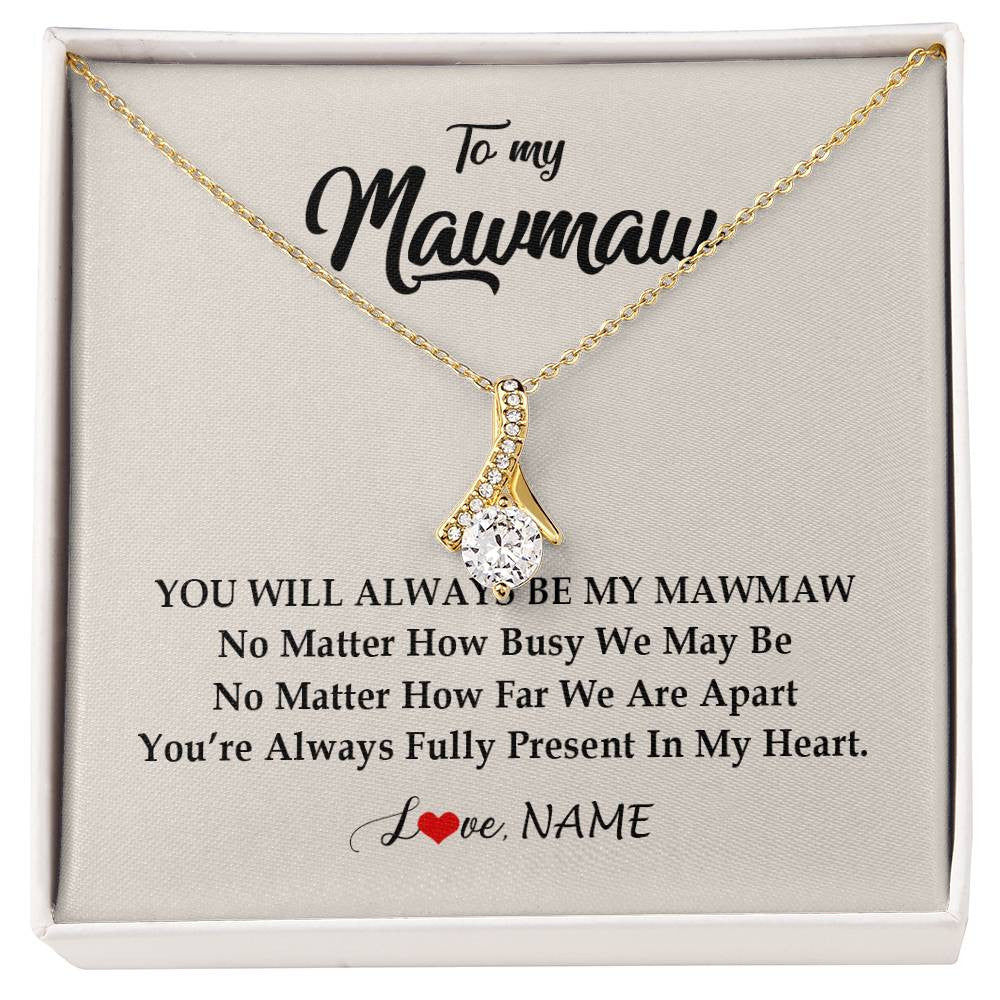 Alluring Beauty Necklace 18K Yellow Gold Finish | Personalized Mawmaw Necklace From Grandkids Granddaughter Grandson You're Always In My Heart Mawmaw Birthday Mothers Day Customized Gift Box Message Card | teecentury