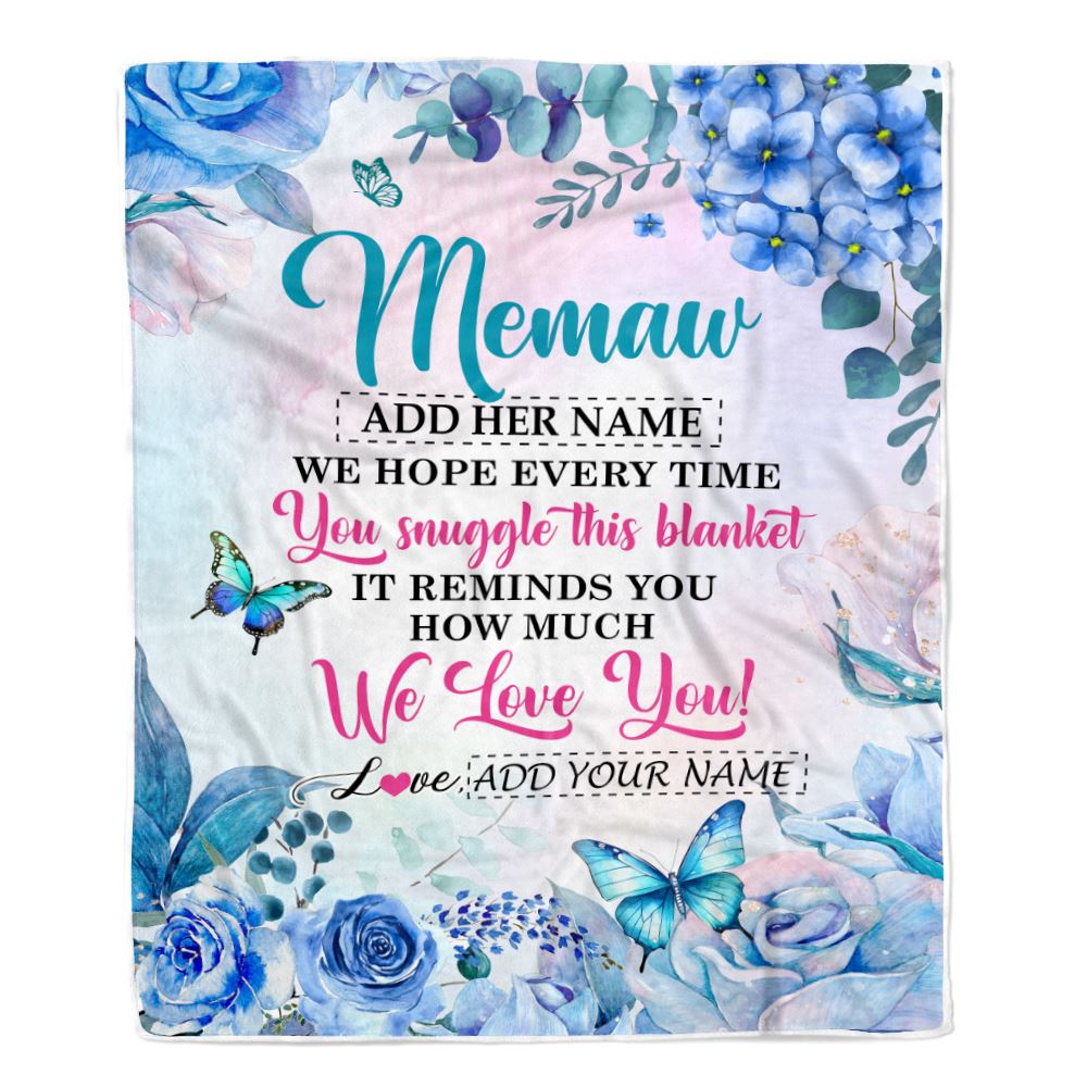 Personalized Memaw Blanket From Grandkids Granddaughter Grandson Floral Print We Love You Memaw Birthday Gifts Mothers Day Christmas Customized Fleece Blanket | teecentury