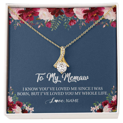 Alluring Beauty Necklace 18K Yellow Gold Finish | Personalized Memaw Necklace From Grandkids Granddaughter Grandson I've Loved You My Whole Life Floral Memaw Birthday Mothers Day Christmas Customized Message Card | teecentury
