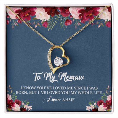 Forever Love Necklace 18K Yellow Gold Finish | Personalized Memaw Necklace From Grandkids Granddaughter Grandson I've Loved You My Whole Life Floral Memaw Birthday Mothers Day Christmas Customized Message Card | teecentury