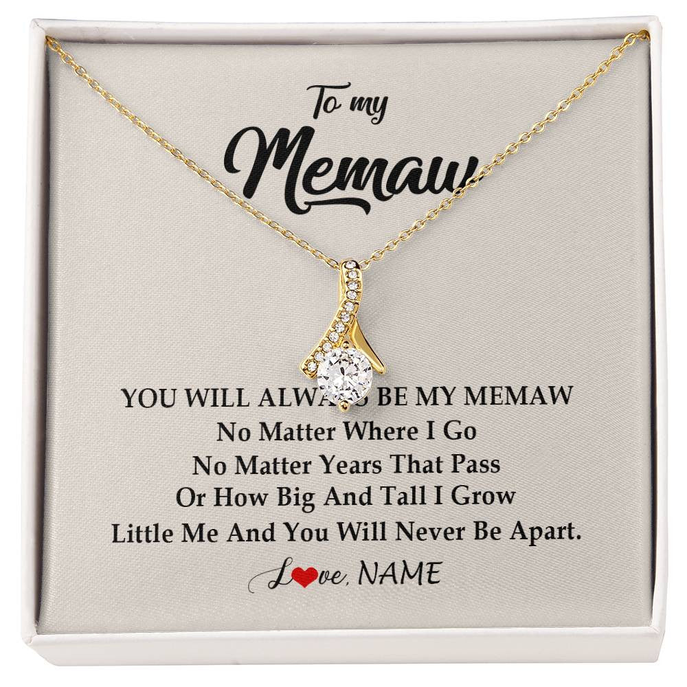 Alluring Beauty Necklace 18K Yellow Gold Finish | Personalized Memaw Necklace From Grandkids Granddaughter Grandson You Will Always Be My Meme Birthday Mothers Day Christmas Customized Gift Box Message Card | teecentury
