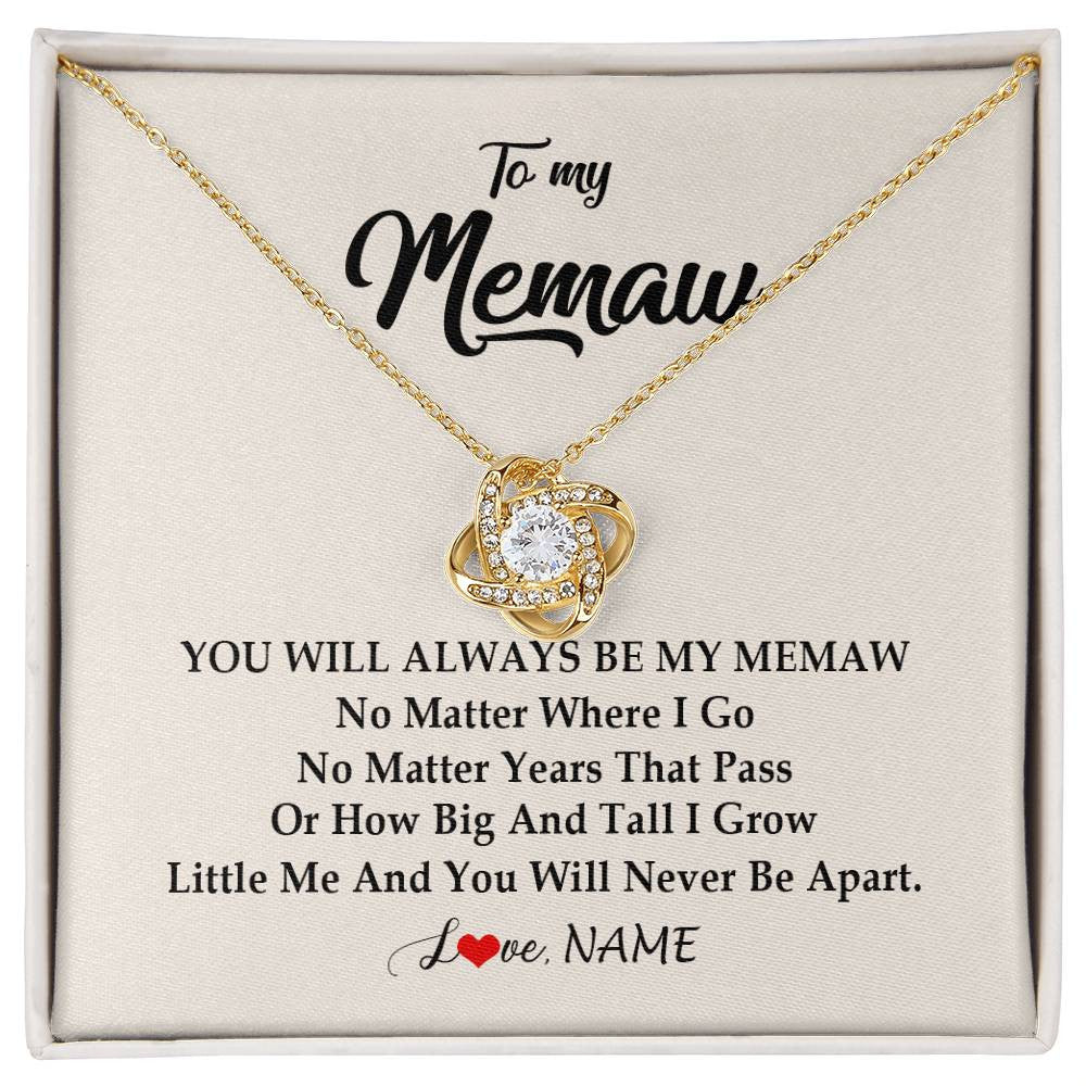 Love Knot Necklace 18K Yellow Gold Finish | Personalized Memaw Necklace From Grandkids Granddaughter Grandson You Will Always Be My Meme Birthday Mothers Day Christmas Customized Gift Box Message Card | teecentury