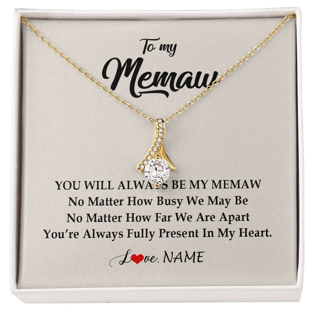 Alluring Beauty Necklace 18K Yellow Gold Finish | Personalized Memaw Necklace From Grandkids Granddaughter Grandson You're Always In My Heart Memaw Birthday Mothers Day Jewelry Customized Gift Box Message Card | teecentury