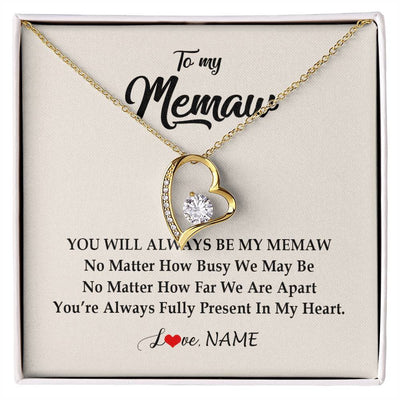 Forever Love Necklace 18K Yellow Gold Finish | Personalized Memaw Necklace From Grandkids Granddaughter Grandson You're Always In My Heart Memaw Birthday Mothers Day Jewelry Customized Gift Box Message Card | teecentury