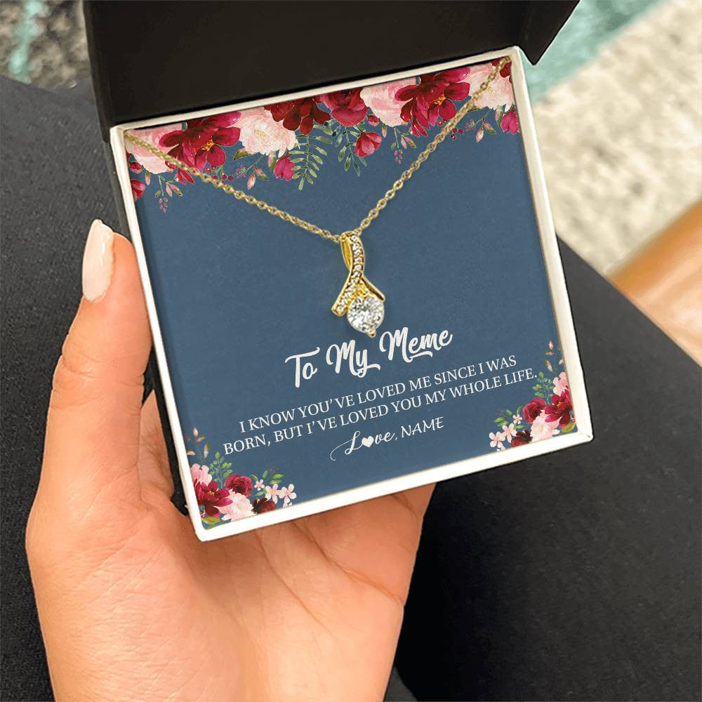 Alluring Beauty Necklace 18K Yellow Gold Finish | Personalized Meme Necklace From Grandkids Granddaughter Grandson I've Loved You My Whole Life Floral Meme Birthday Mothers Day Christmas Customized Message Card | teecentury