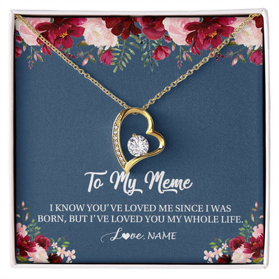 Forever Love Necklace 18K Yellow Gold Finish | Personalized Meme Necklace From Grandkids Granddaughter Grandson I've Loved You My Whole Life Floral Meme Birthday Mothers Day Christmas Customized Message Card | teecentury