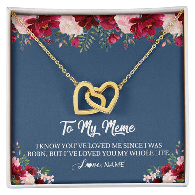Interlocking Hearts Necklace 18K Yellow Gold Finish | Personalized Meme Necklace From Grandkids Granddaughter Grandson I've Loved You My Whole Life Floral Meme Birthday Mothers Day Christmas Customized Message Card | teecentury