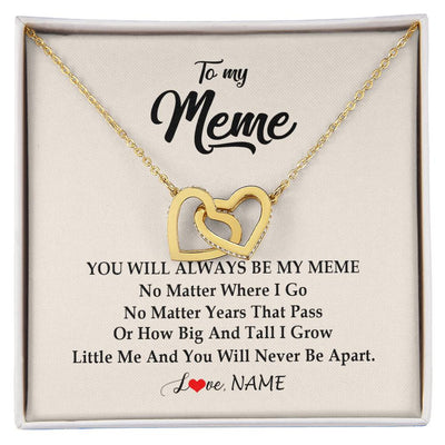 Interlocking Hearts Necklace 18K Yellow Gold Finish | Personalized Meme Necklace From Grandkids Granddaughter Grandson You Will Always Be My Meme Birthday Mothers Day Christmas Customized Gift Box Message Card | teecentury
