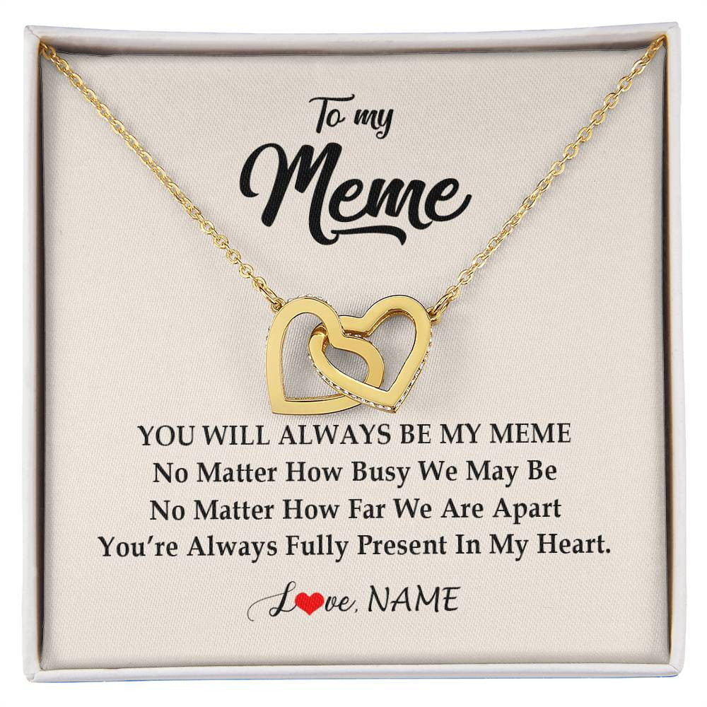 Interlocking Hearts Necklace 18K Yellow Gold Finish | Personalized Meme Necklace From Grandkids Granddaughter Grandson You're Always In My Heart Meme Birthday Mothers Day Christmas Customized Gift Box Message Card | teecentury