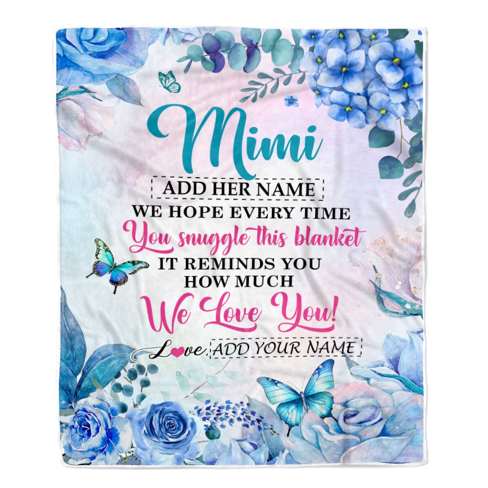 Personalized Mimi Blanket From Grandkids Granddaughter Grandson Floral Print We Love You Mimi Birthday Gifts Mothers Day Christmas Customized Fleece Blanket | teecentury