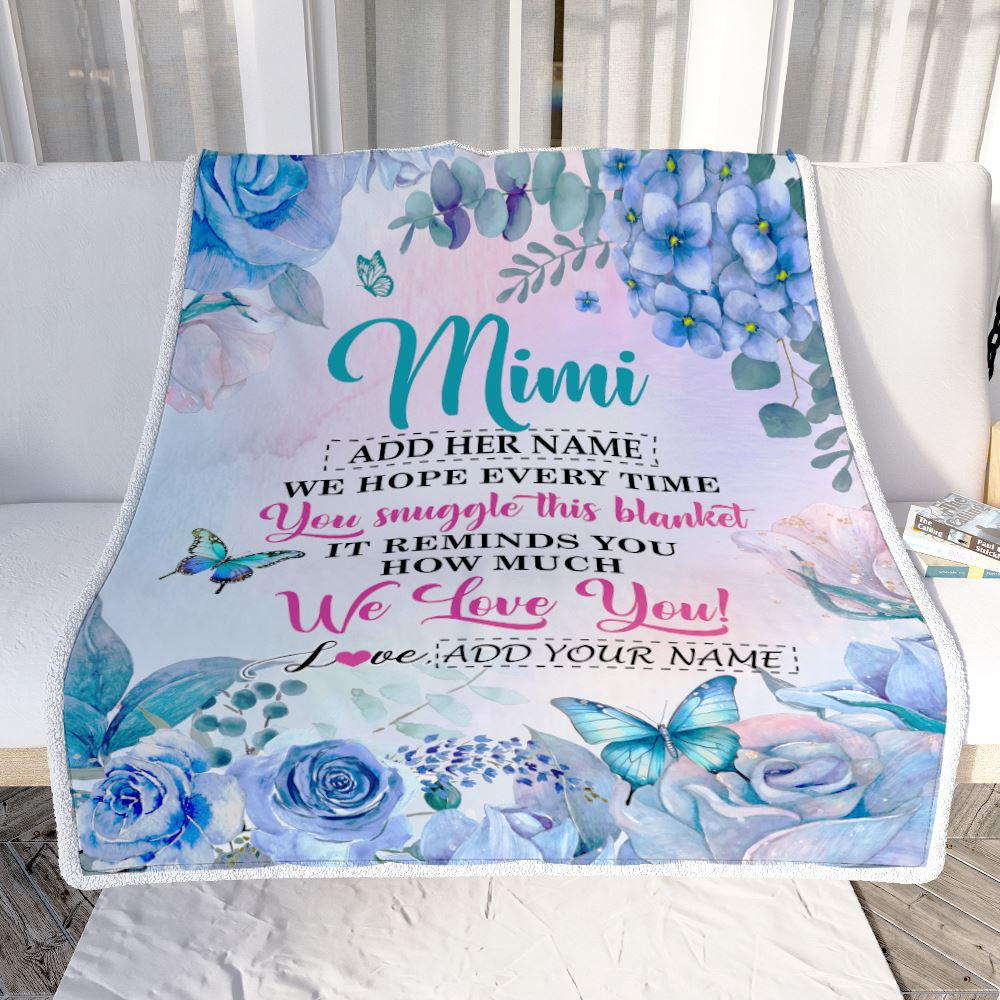 Personalized Mimi Blanket From Grandkids Granddaughter Grandson Floral Print We Love You Mimi Birthday Gifts Mothers Day Christmas Customized Fleece Blanket | teecentury