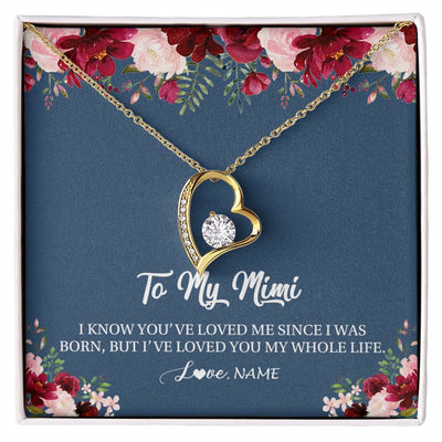 Forever Love Necklace 18K Yellow Gold Finish | Personalized Mimi Necklace From Grandkids Granddaughter Grandson I've Loved You My Whole Life Floral Mimi Birthday Mothers Day Christmas Customized Message Card | teecentury