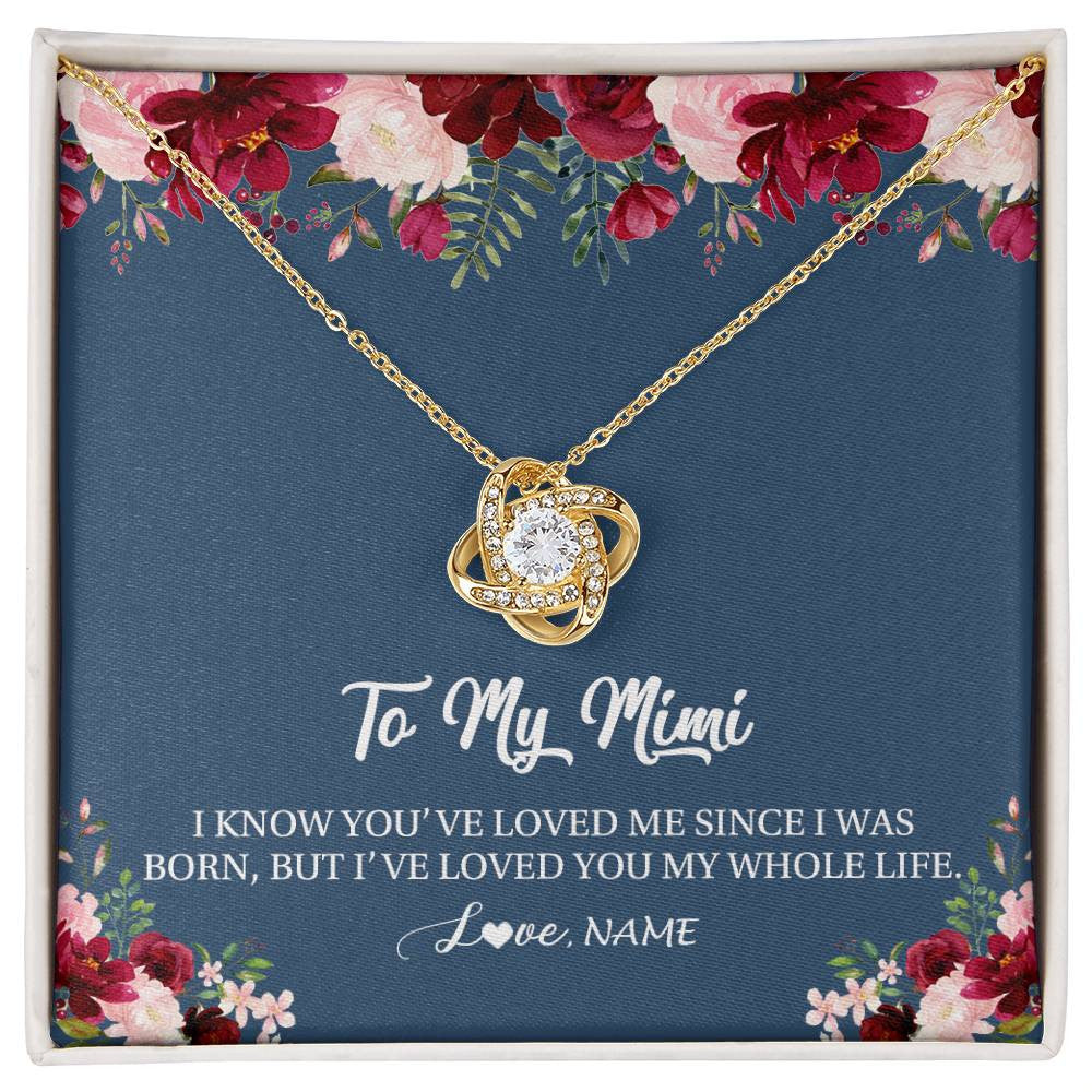 Love Knot Necklace 18K Yellow Gold Finish | Personalized Mimi Necklace From Grandkids Granddaughter Grandson I've Loved You My Whole Life Floral Mimi Birthday Mothers Day Christmas Customized Message Card | teecentury
