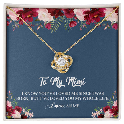Love Knot Necklace 18K Yellow Gold Finish | Personalized Mimi Necklace From Grandkids Granddaughter Grandson I've Loved You My Whole Life Floral Mimi Birthday Mothers Day Christmas Customized Message Card | teecentury