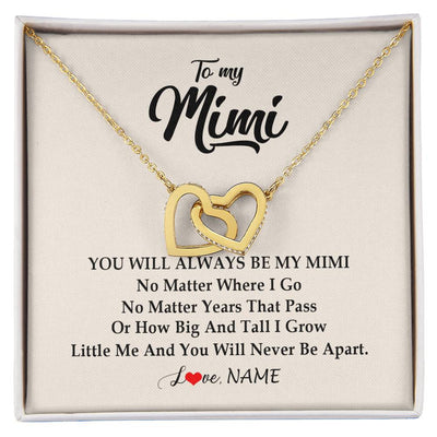 Interlocking Hearts Necklace 18K Yellow Gold Finish | Personalized Mimi Necklace From Grandkids Granddaughter Grandson You Will Always Be My Mimi Birthday Mothers Day Christmas Customized Gift Box Message Card | teecentury