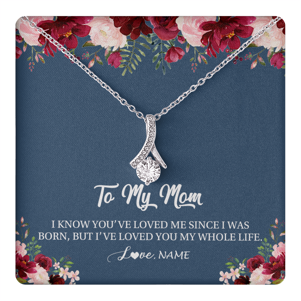 Alluring Beauty Necklace 14K White Gold Finish | 1 | Personalized Mom Necklace From Daughter Son I've Loved You My Whole Life Floral Mom Birthday Mothers Day Christmas Customized Message Card | teecentury