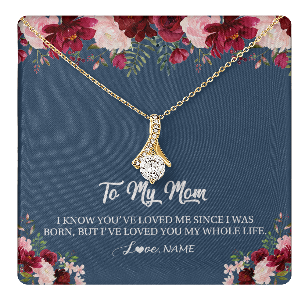 Alluring Beauty Necklace 18K Yellow Gold Finish | 1 | Personalized Mom Necklace From Daughter Son I've Loved You My Whole Life Floral Mom Birthday Mothers Day Christmas Customized Message Card | teecentury