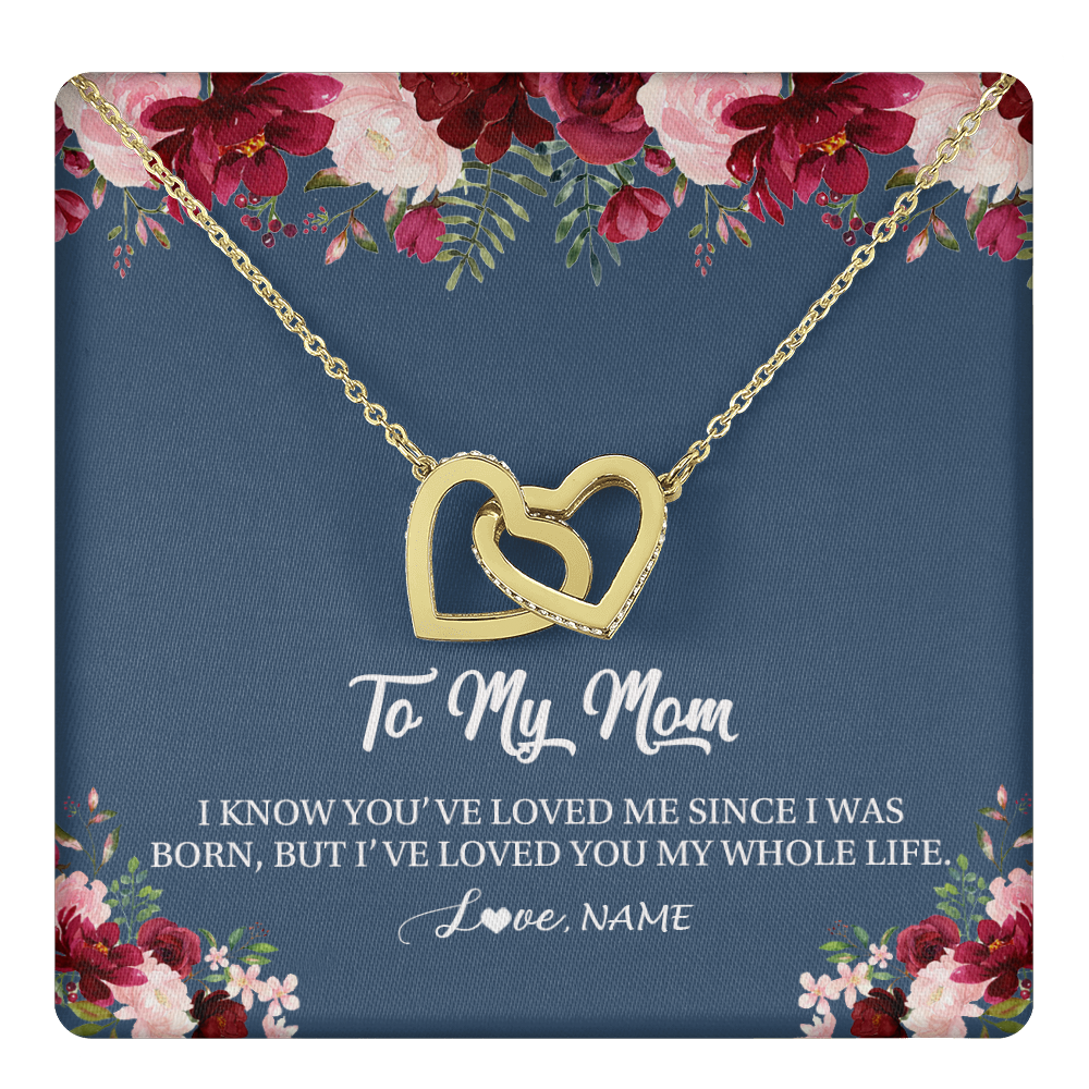Interlocking Hearts Necklace 18K Yellow Gold Finish | 1 | Personalized Mom Necklace From Daughter Son I've Loved You My Whole Life Floral Mom Birthday Mothers Day Christmas Customized Message Card | teecentury