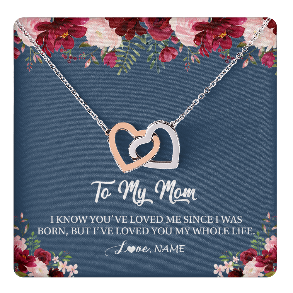Interlocking Hearts Necklace Stainless Steel & Rose Gold Finish | 1 | Personalized Mom Necklace From Daughter Son I've Loved You My Whole Life Floral Mom Birthday Mothers Day Christmas Customized Message Card | teecentury